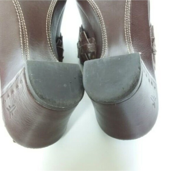 Frye Clogs Leather Slip-on Chunky Braid Studs Logo Shoes Brown 10 - Picture 11 of 15